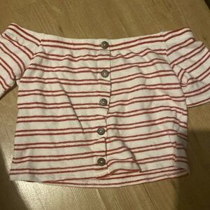 size small off the shoulder red and white striped